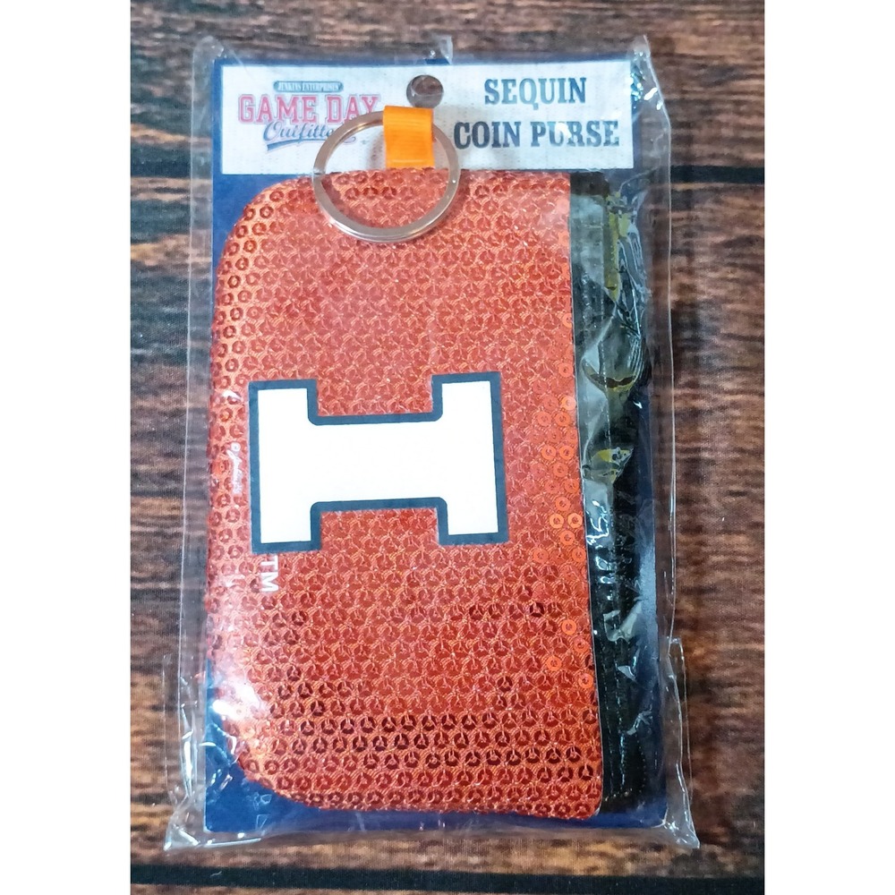 University of Illinois Fighting Illini‎ Sequin Coin Purse Keyring Orange White I
